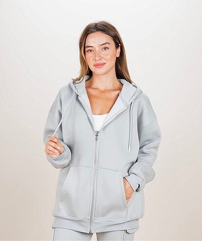 Gri fermuarlı sweatshirt
