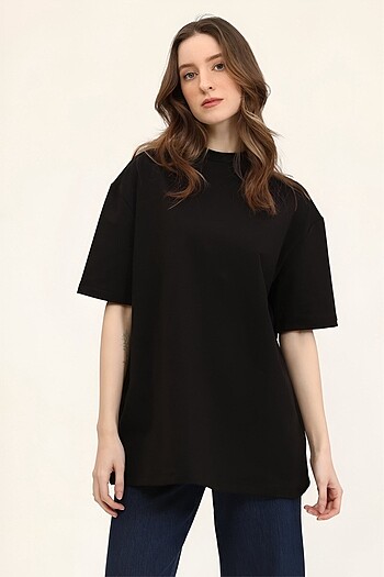 Zara Siyah oversize kadın t-shirt
