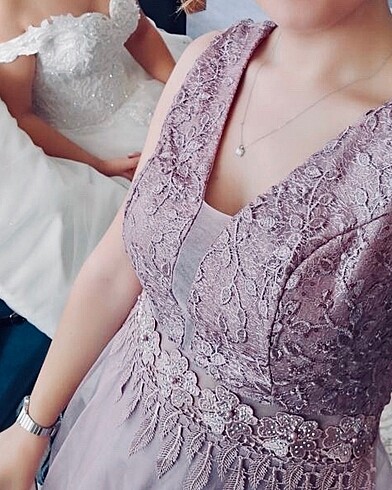 Gül Kurusu Pul İşlemeli Abiye Elbise - Görsel 7