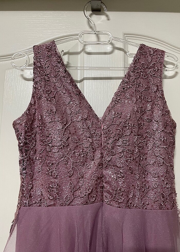 Gül Kurusu Pul İşlemeli Abiye Elbise - Görsel 3