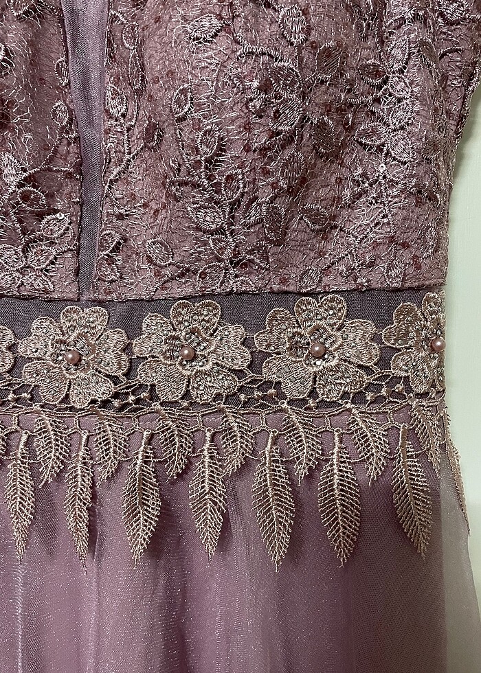 Gül Kurusu Pul İşlemeli Abiye Elbise - Görsel 5