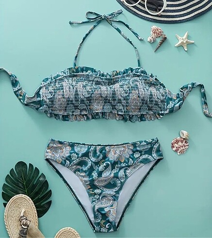 Yeşil Desenli bağlamalı Bikini Takımı