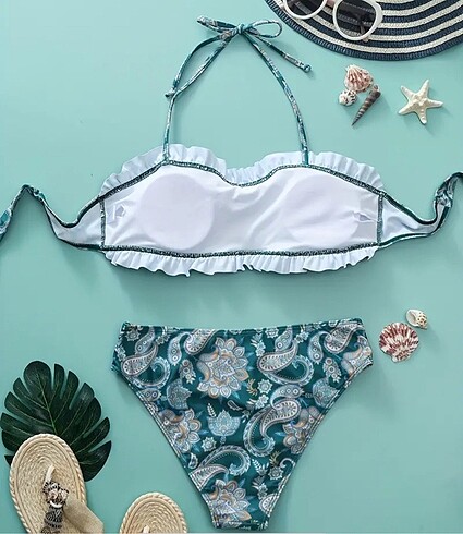 Diğer Yeşil Desenli bağlamalı Bikini Takımı
