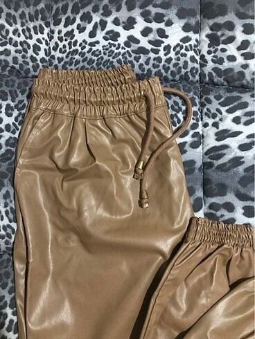 38 Beden Deri jogger pantolon
