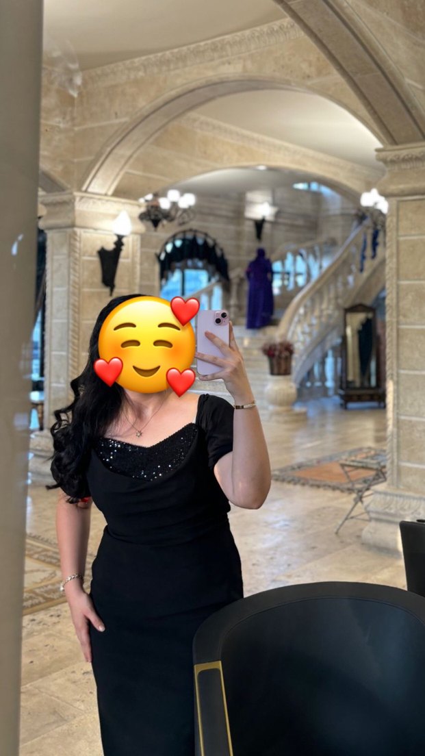 Siyah V Yaka  Midi Elbise - Görsel 2