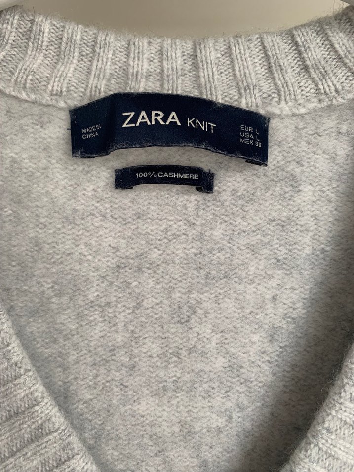 Gri V Yaka Örgü Kadın Kazak - Görsel 2