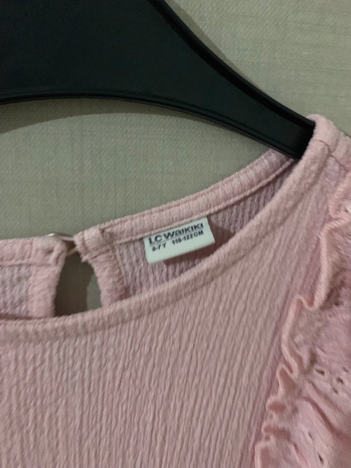 Pembe Nakışlı Keten Kız Elbisesi - Görsel 2