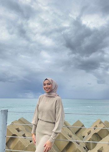 Camel Renkli Uzun Triko Elbise - Görsel 4