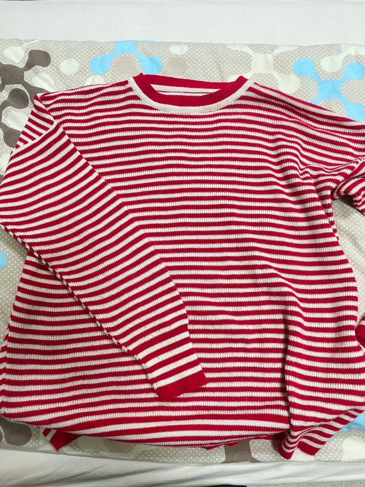 Kırmızı Çizgili Kadın Triko Kazak - Görsel 4