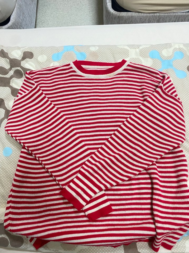 Kırmızı Çizgili Kadın Triko Kazak - Görsel 3