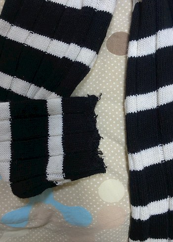 Gri Siyah Çizgili Örgü Kadın Kazak - Görsel 2