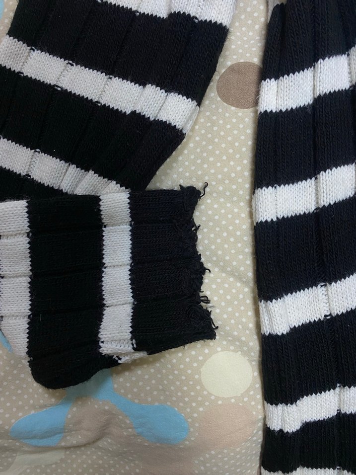 Gri Siyah Çizgili Örgü Kadın Kazak - Görsel 2