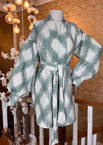 universal Beden Desenli Yeşil Kimono