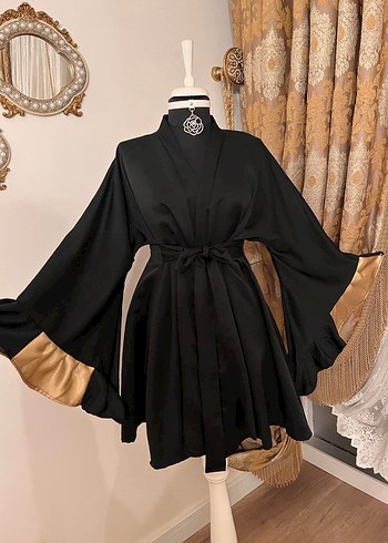 Tasarımcı Uzun Siyah Kadın Kimono