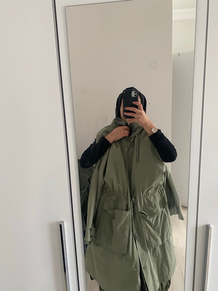 Uzun Kesim Khaki Kadın Yağmurluk - Görsel 2