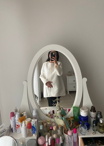 Düğmeli Beyaz Saten  Ceket - Görsel 6