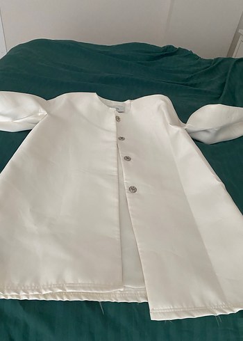 Düğmeli Beyaz Saten  Ceket - Görsel 3
