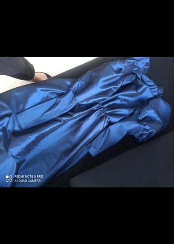 Lacivert Uzun Kollu Drapeli Kadın Elbise - Görsel 2