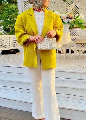 Sarı Mini Düğmeli Kadın Blazer Ceket - Görsel 4