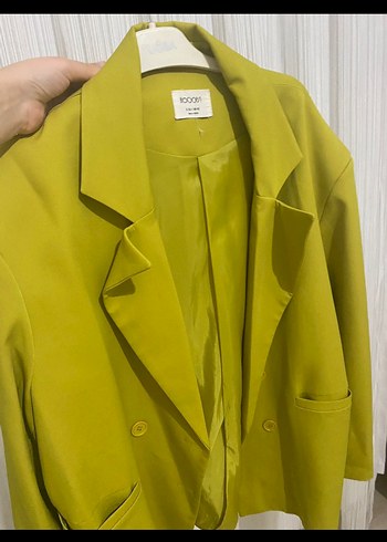 Sarı Mini Düğmeli Kadın Blazer Ceket - Görsel 3