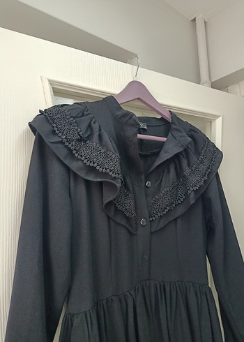 Güzel Nakışlı Siyah Uzun Kollu Elbise - Görsel 2