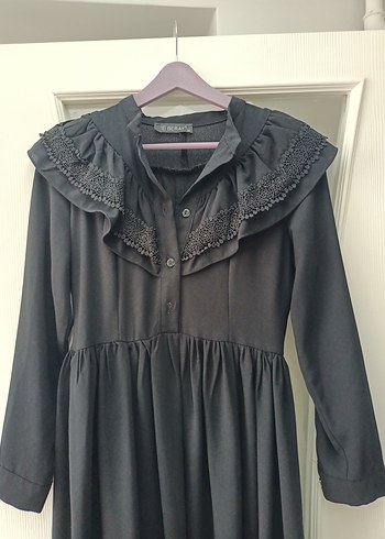 Güzel Nakışlı Siyah Uzun Kollu Elbise - Görsel 4