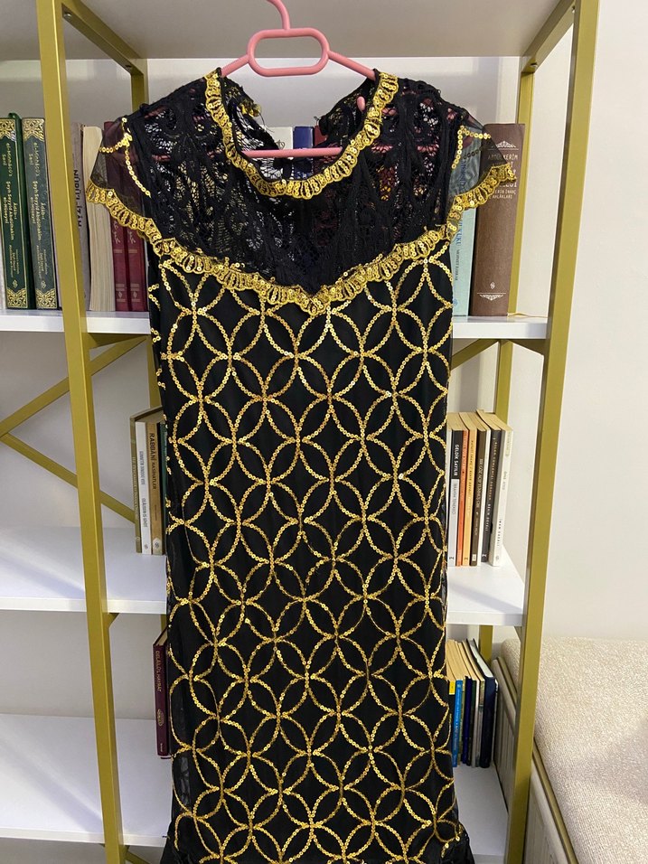 Altın İşlemeli Uzun Kollu Kadın Abiye - Görsel 3