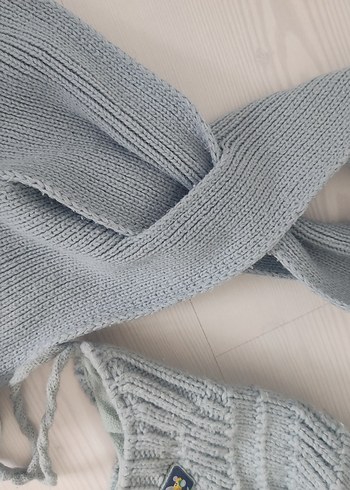 Gri Örgü Çocuk Bere ve Atkı Seti - Görsel 5