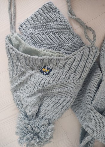 Gri Örgü Çocuk Bere ve Atkı Seti - Görsel 2