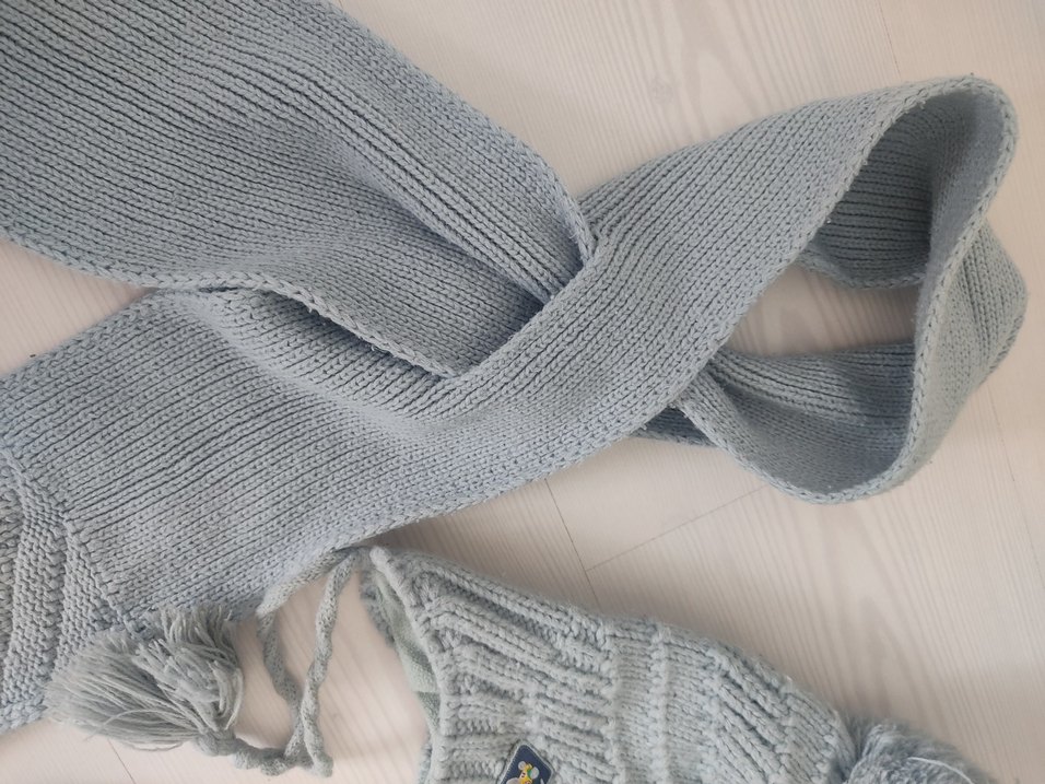 Gri Örgü Çocuk Bere ve Atkı Seti - Görsel 5