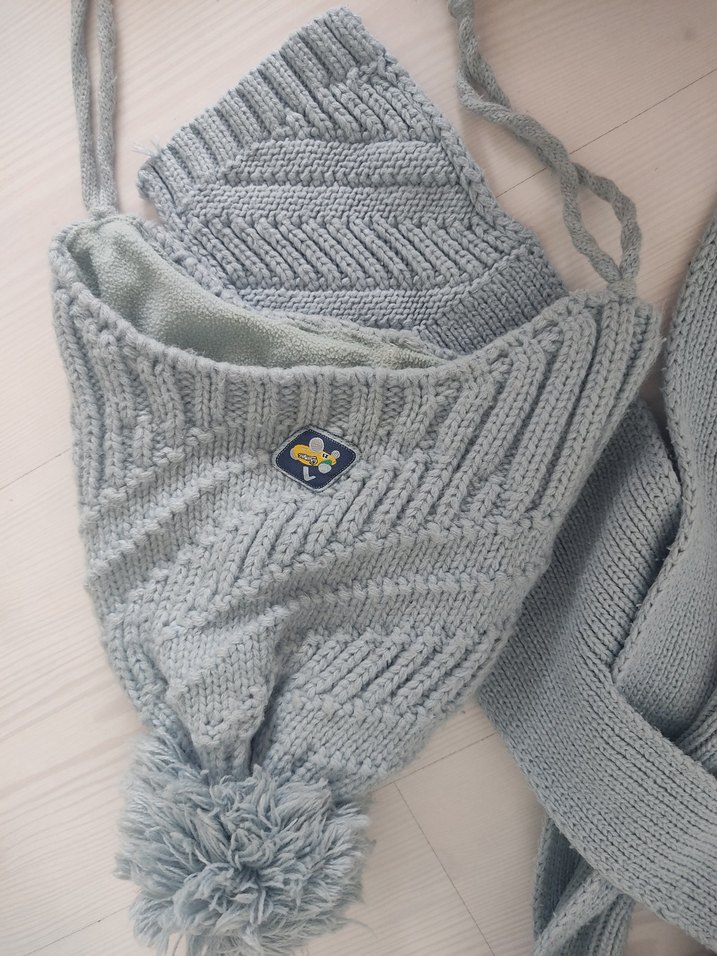 Gri Örgü Çocuk Bere ve Atkı Seti - Görsel 2