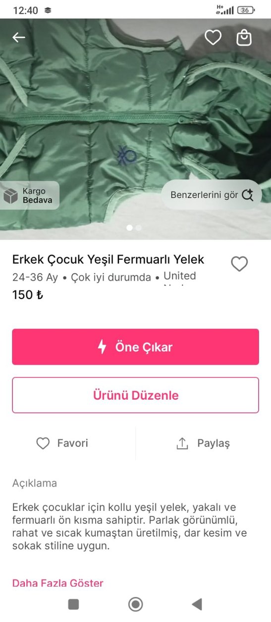 Çocuk Kapüşonlu Fermuarlı Yeşil Yelek - Görsel 2
