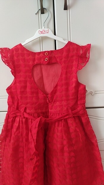 4 Yaş Beden kırmızı Renk Koton kalp elbise