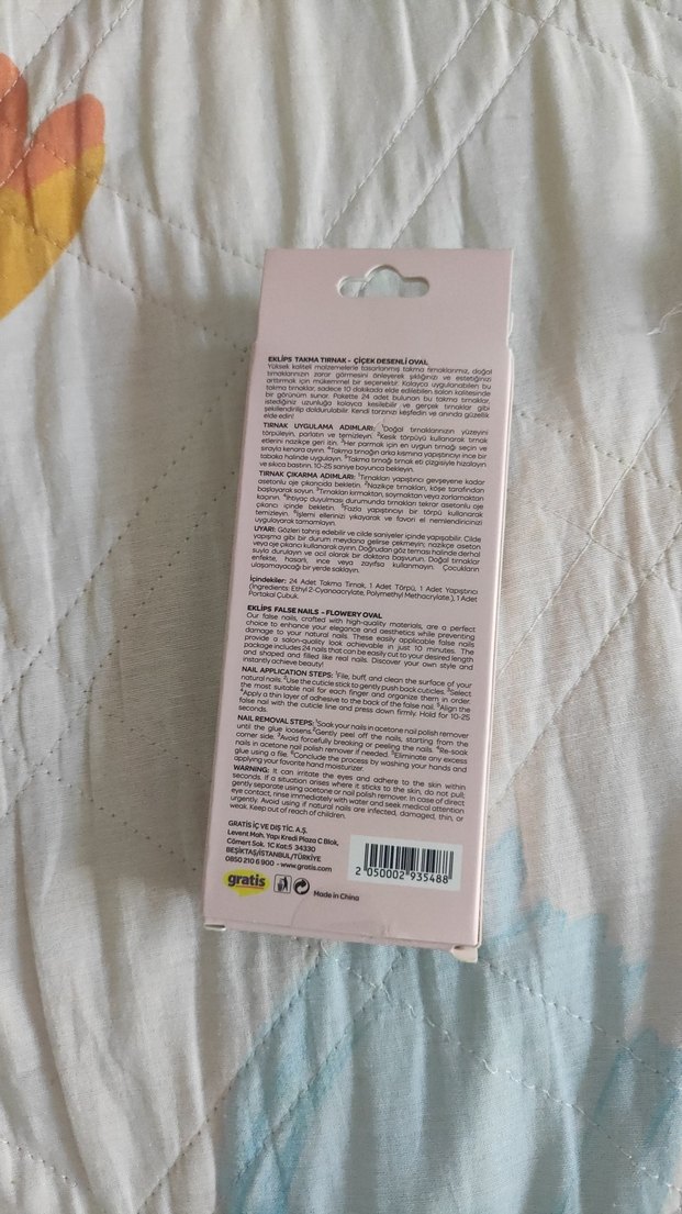 Eklips Oval Pastel pembe Çiçek Desenli Takma Tırnak - Görsel 2