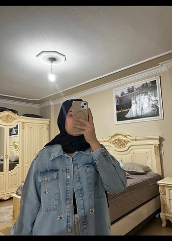 xl Beden Düğmeli Uzun Mavi Denim Ceket