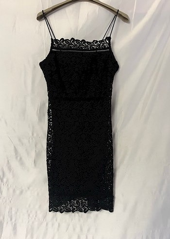 xs Beden siyah Renk Siyah Dantel Detaylı Mini Elbise