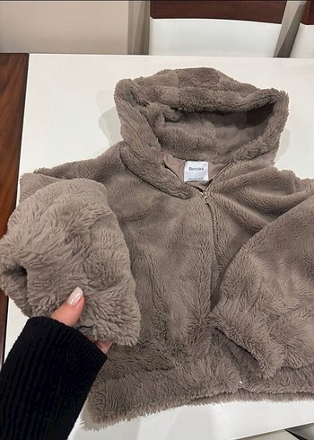 m Beden Bershka Kapüşonlu Kahverengi Kadın Peluş Ceket