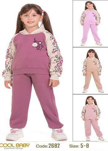 Kız Çocuk Nakışlı Loose Fit Pembe Eşofman Takımı