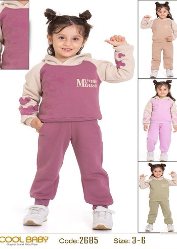 Kız Çocuk Pembe Pamuklu Sweatshirt ve Eşofman Takımı