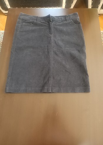 Cotton Bar Kemer Detaylı Gri Süet Midi Eteği