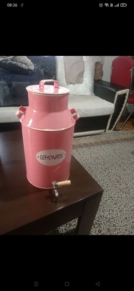 Pembe Metal Limonata Kabı Musluklu - Görsel 2