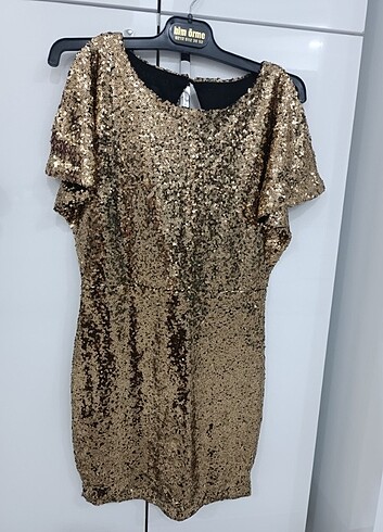 s Beden Gold Pul payetli mini elbise. Gece elbisesi.