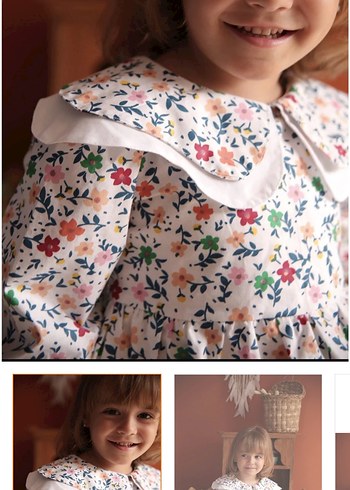 Çiçek Desenli Uzun Kollu Kız Elbisesi - Görsel 2