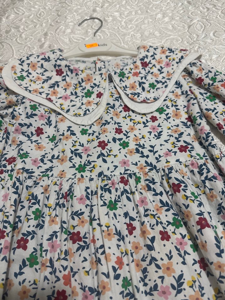 Çiçek Desenli Uzun Kollu Kız Elbisesi - Görsel 5