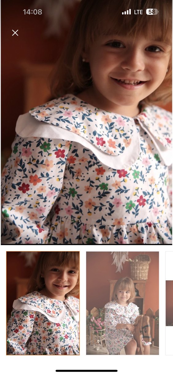 Çiçek Desenli Uzun Kollu Kız Elbisesi - Görsel 2