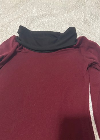 Bordo Siyah Uzun Kollu Triko Elbise - Görsel 2