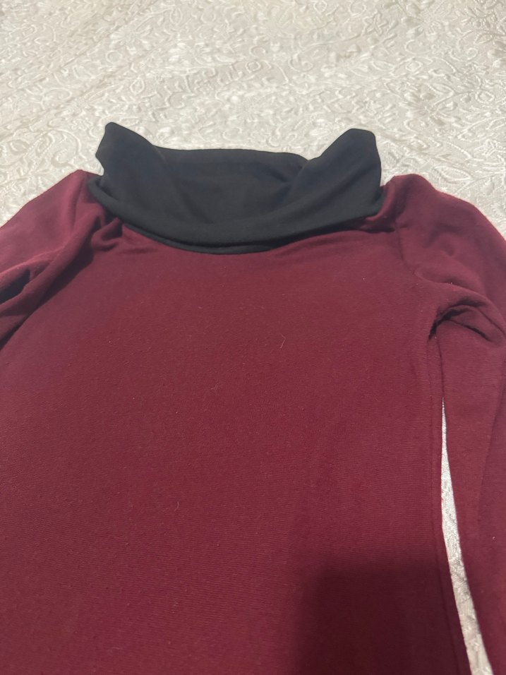 Bordo Siyah Uzun Kollu Triko Elbise - Görsel 2