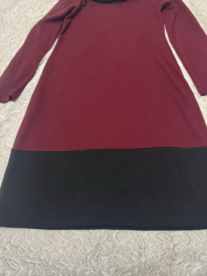 Bordo Siyah Uzun Kollu Triko Elbise - Görsel 3