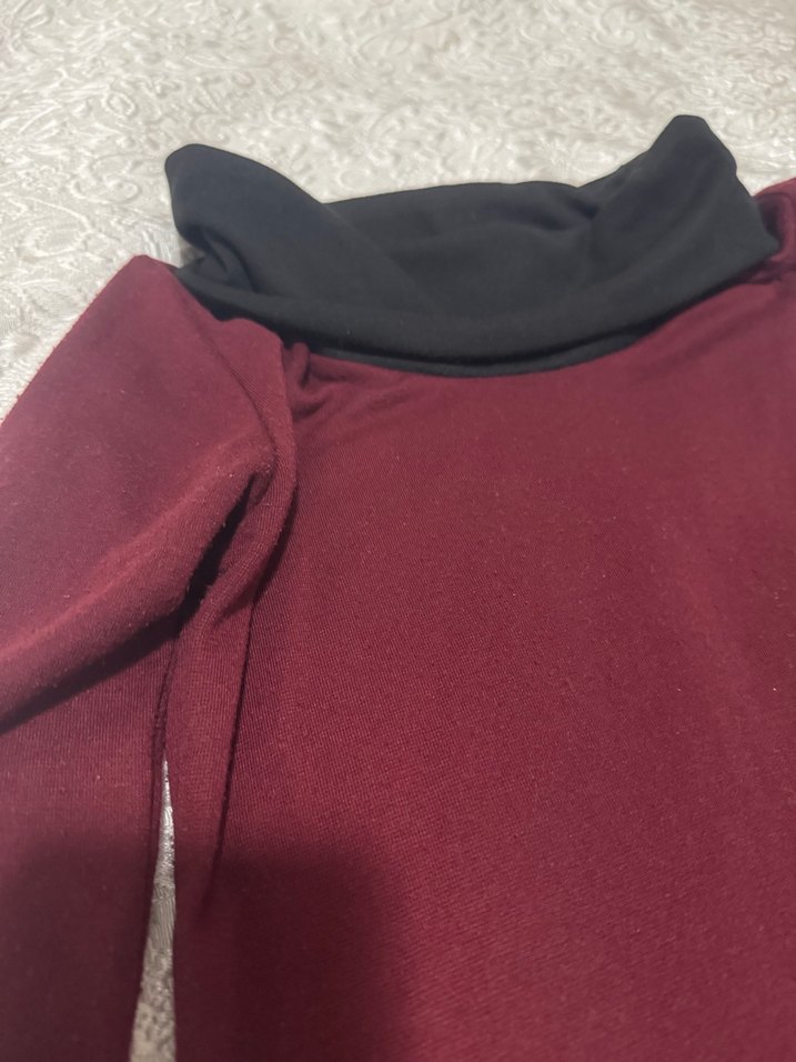 Bordo Siyah Uzun Kollu Triko Elbise - Görsel 4