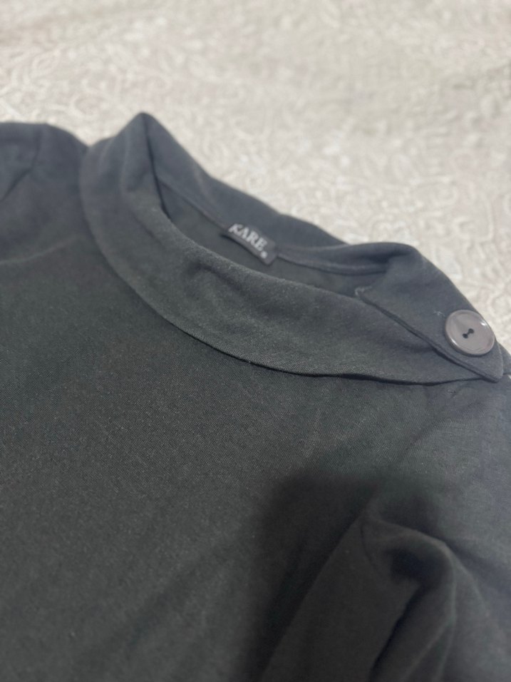 Düğmeli Siyah Uzun Kollu Uzun Elbise - Görsel 3